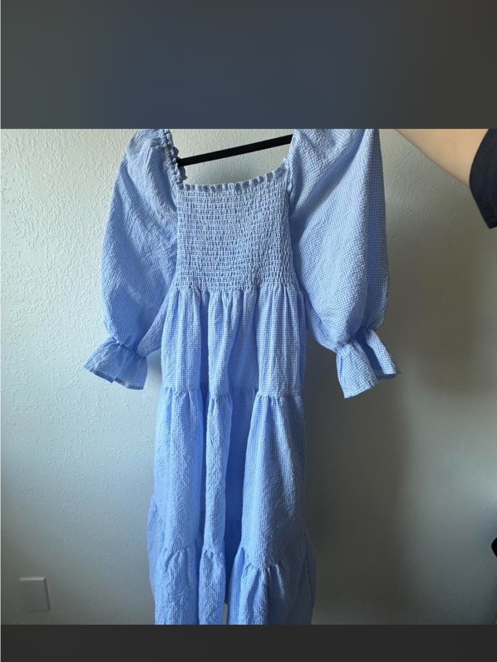 Sunday Up Light Blue Gingham Smocked Top